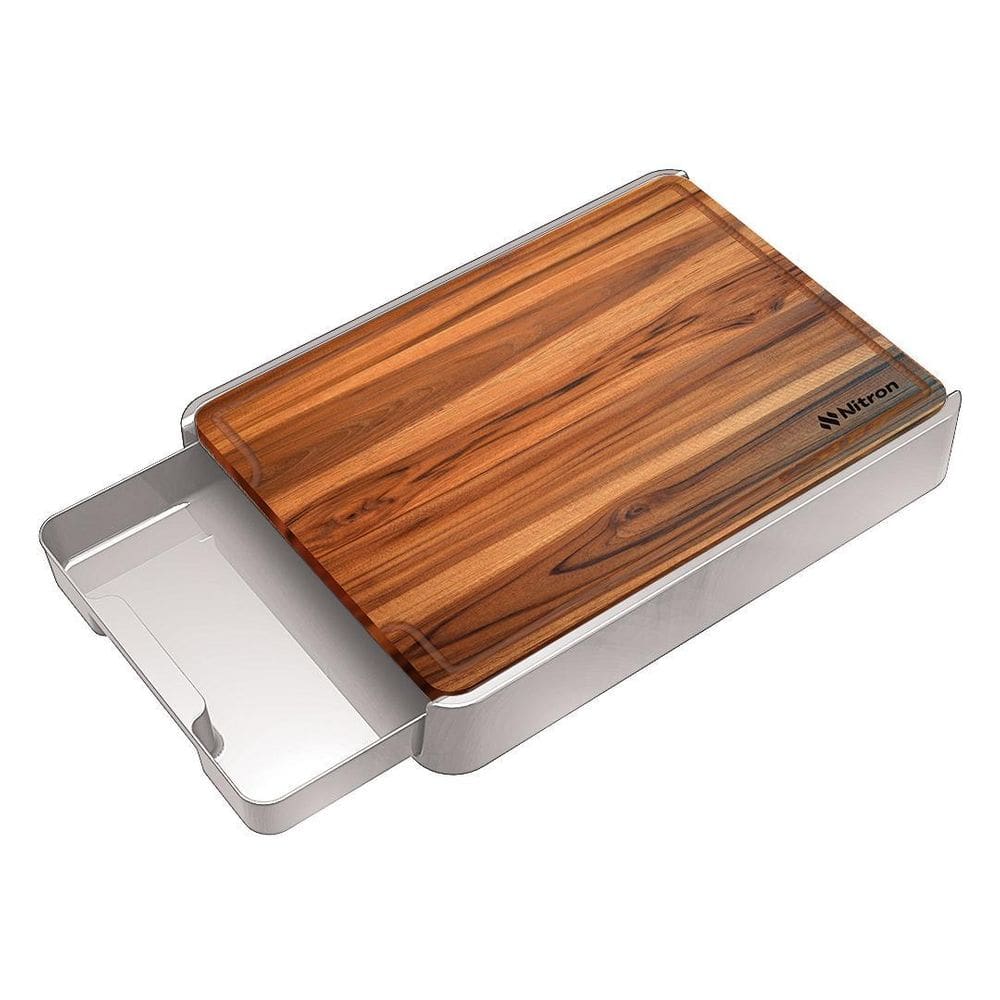 Tabua De Corte Madeira Teca Com Suporte E Gaveta