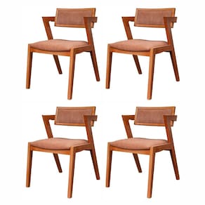Conjunto de 4 Cadeiras em Madeira Maciça e Estofada Ímola Authentic Espresso Móveis Champagnhe/Marrom