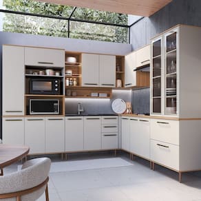 Cozinha Modulada Completa, 10 Peças com Torre Quente Para 2 fornos Freijo/Arenas