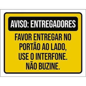 Kit 5 Placas Entregadores Entregar Portão Lado Interfone