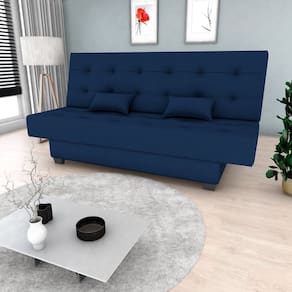 Sofá Cama Reclinável 3 Lugares Laila Azul Escuro