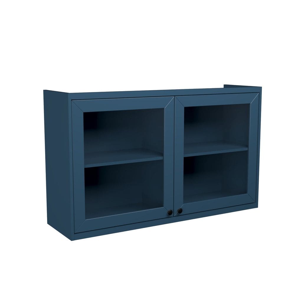 Armário Aéreo 120cm 2 Portas com Vidro Moldurado Cozinha Sevilha Azul