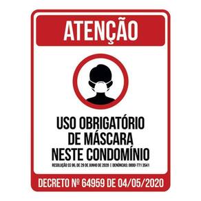 Kit 5 Placas Vermelha Uso Obrigatório Máscara Condomínio