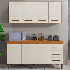 Cozinha Completa Atenas 7 Portas 3 Gavetas Nature/Off White - Kaiki Móveis