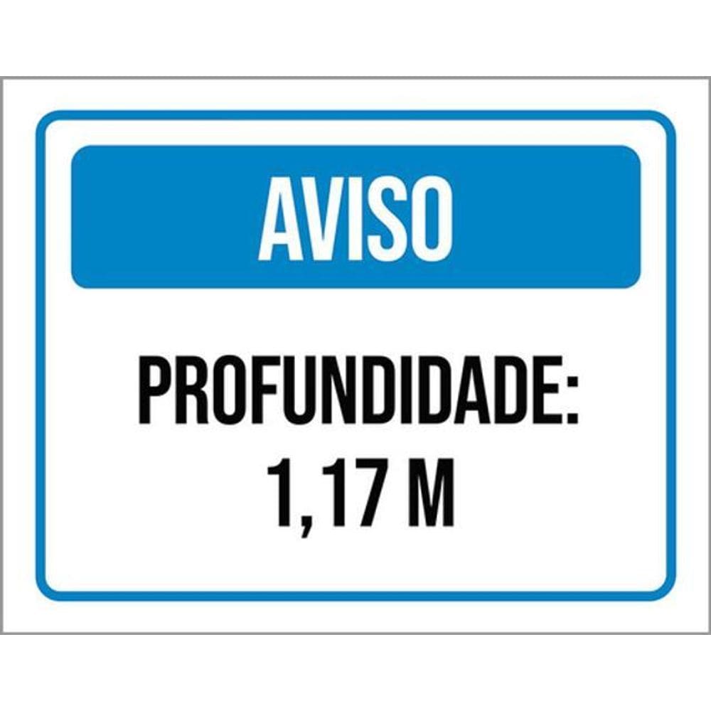 Kit 5 Placas Sinalização - Aviso Profundidade 1,17 Metros