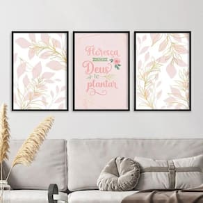 Kit 3 Quadros Floresça 45x34cm | Moldura Preta
