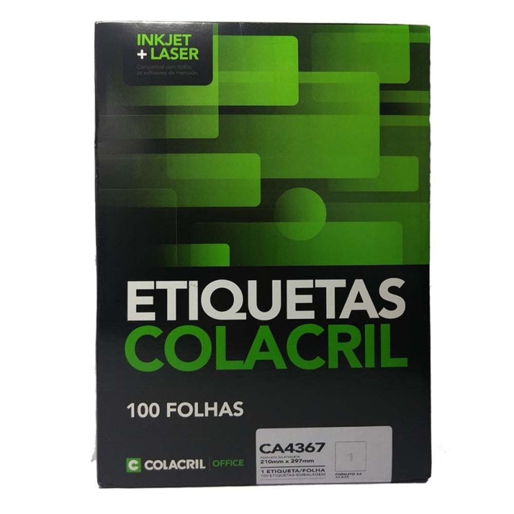 Etiqueta A4 CA4367 210x297mm Colacril 100 Unid. Auto-Adesiva