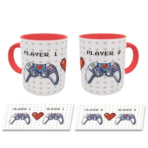 Caneca Casal Controle Player 1 E 2 Presente Namorados Geek