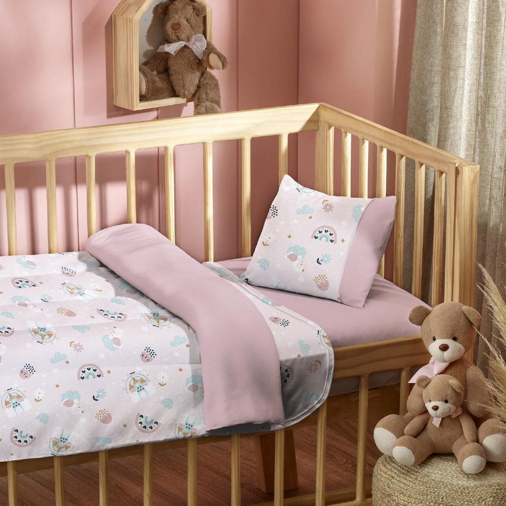 Jogo De Berço 2 Peças Baby Ninar Encantado 100% Algodão