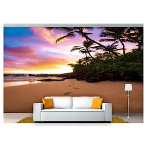 Papel De Parede Praia Mar Por Do Sol Coqueiro Npr235