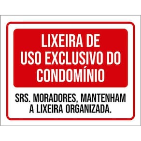 Kit 3 Placas Lixeira Uso Exclusivo Condomínio Organizada