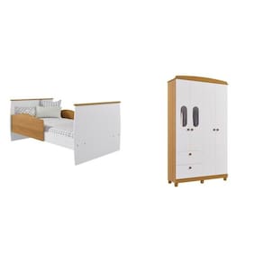 Quarto de Bebê Berço e Guarda-roupa 4 Portas 3 Gavetas Happy Espresso Móveis Marrom/Branco