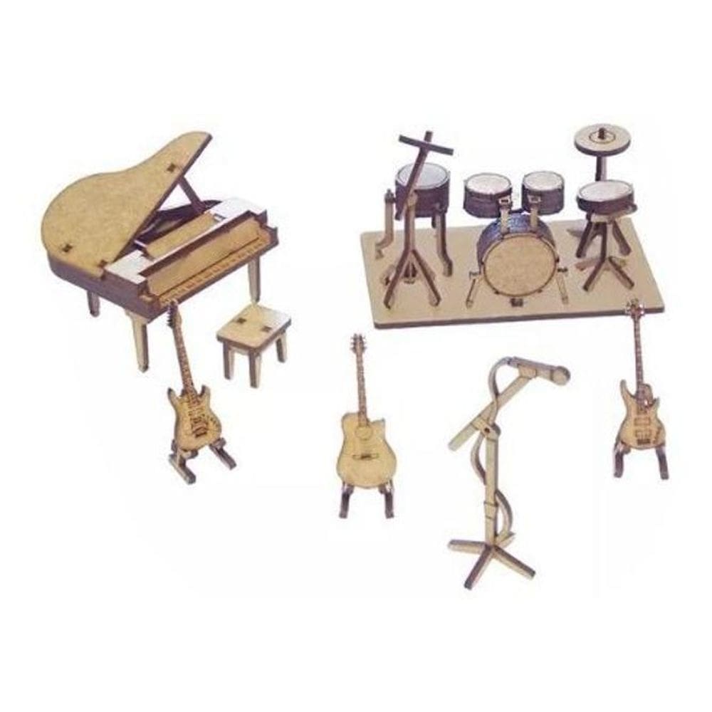 Kit 6 Miniatura Instrumentos Musicais Piano Guitarra Mdf