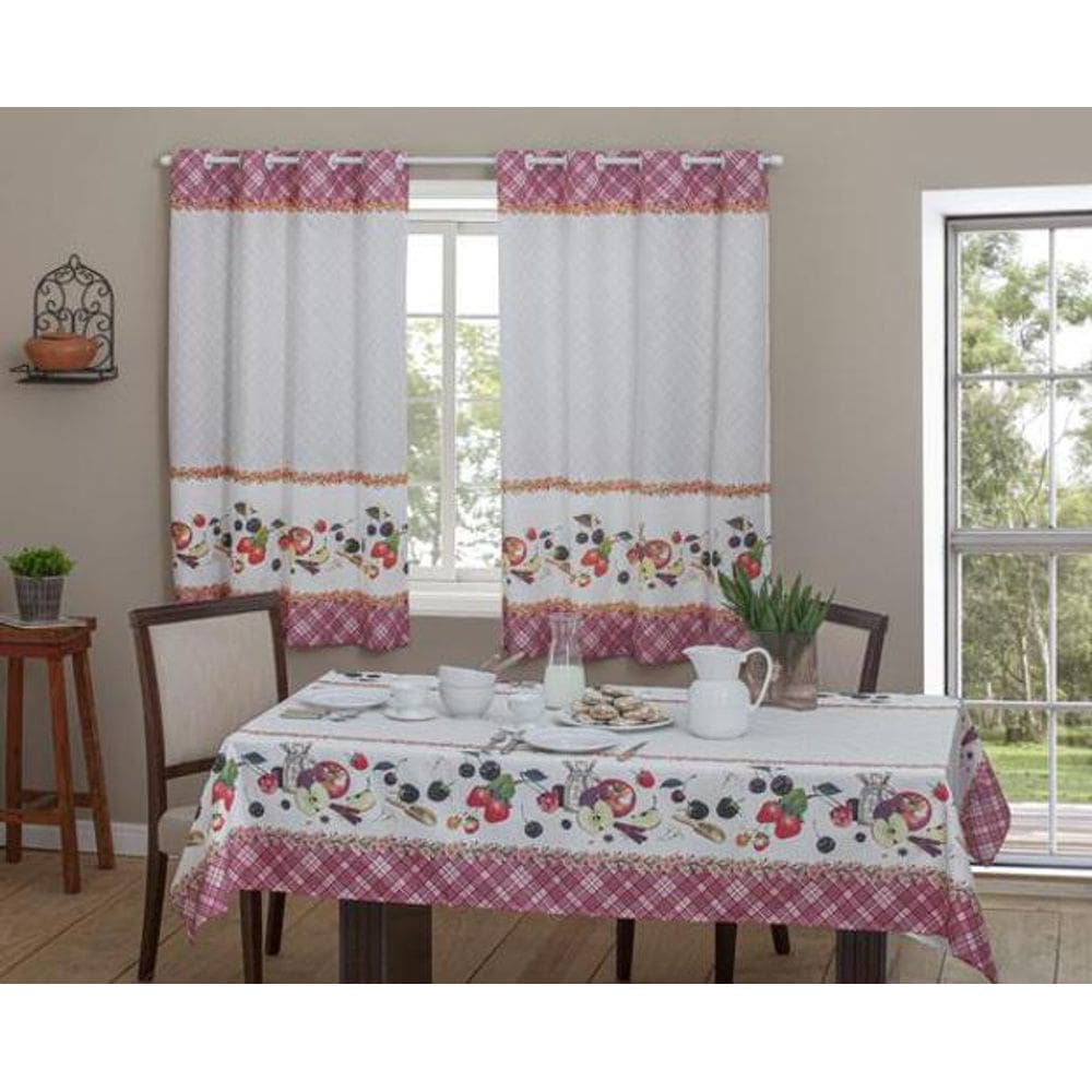 Cortina Casa Alegre Cozinha Amora Estampada Com Ilhoses