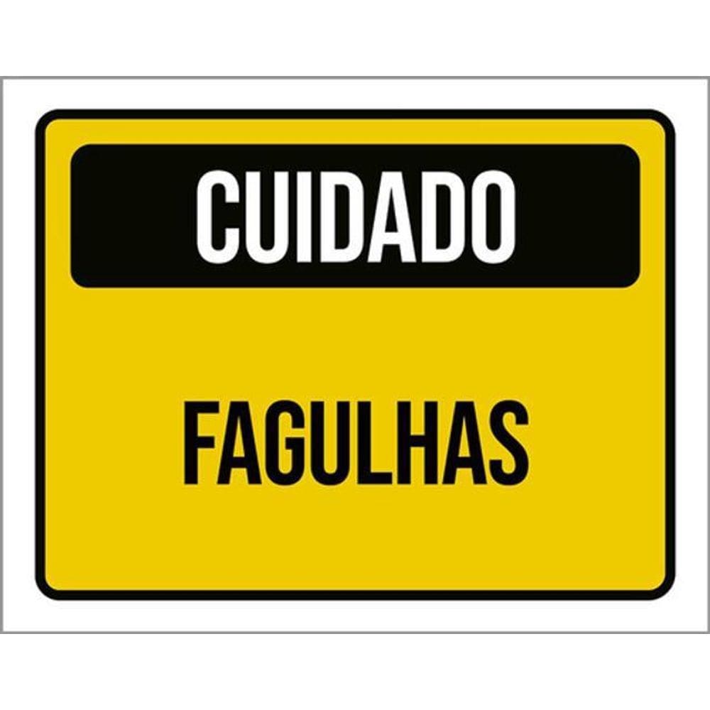 Kit 5 Placas Sinalização - Cuidado Fagulhas Amarela