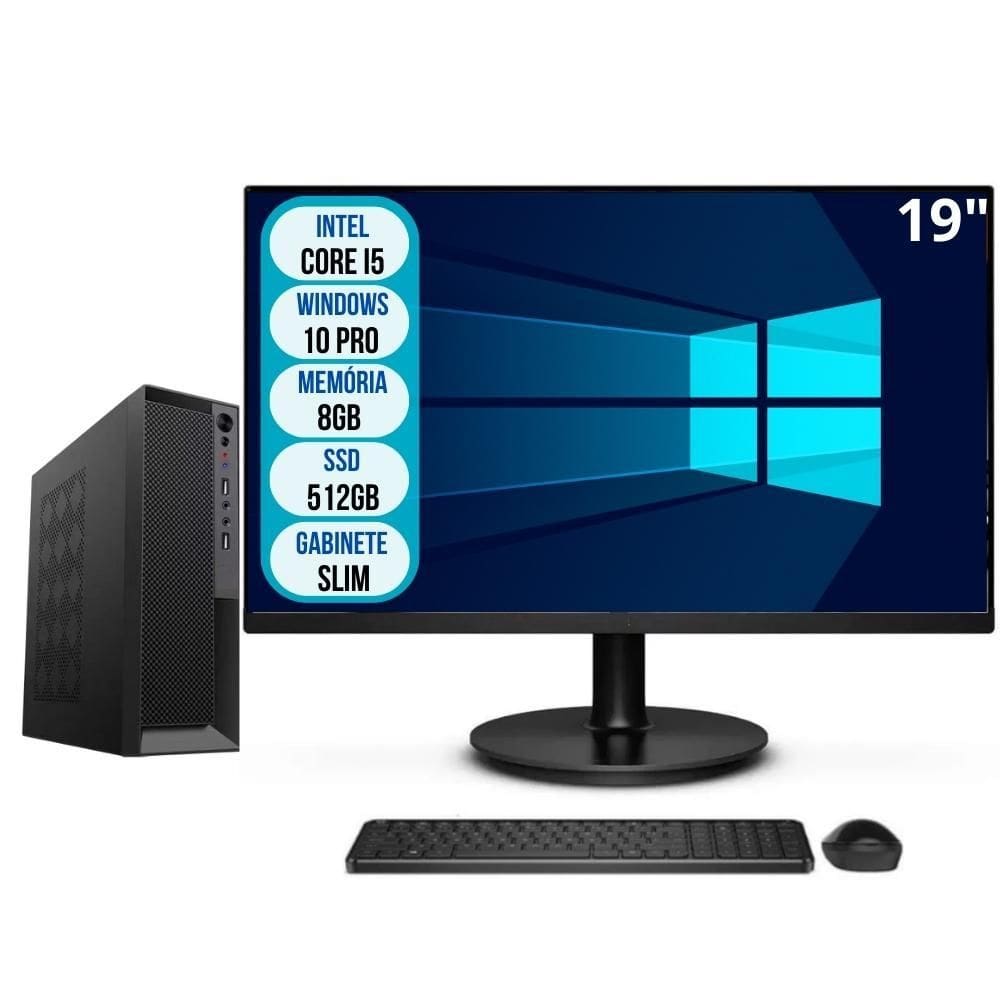 Computador Completo Slim Intel Core i5 8GB SSD 512GB Wifi Windows 10 Pro Monitor 19" 3green Office 3GO-026