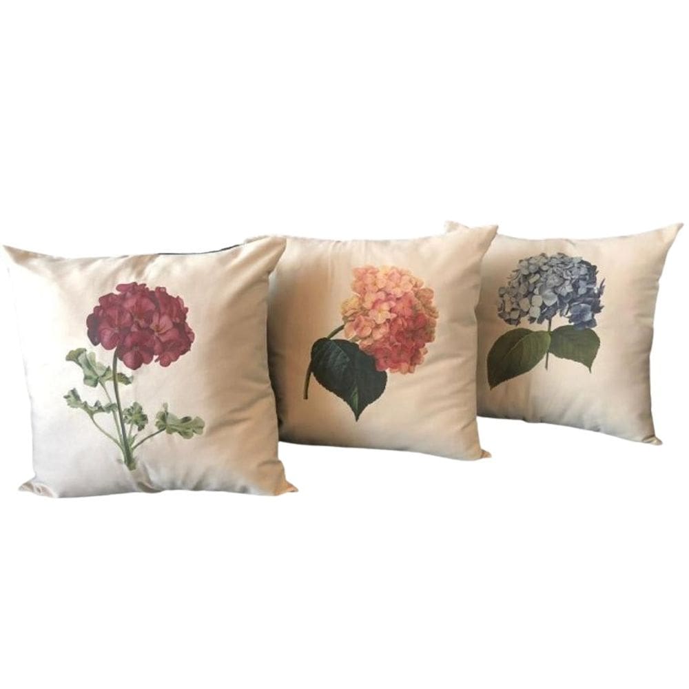 Kit Hortensias - 3 Capas De Almofada Floral 45X45