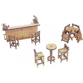 Kit Miniatura Bar Barzinho 11 Peças Mesa Balcão Bistrô Mdf