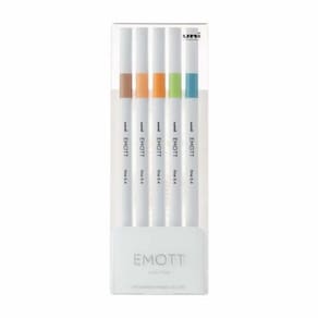 Caneta Uni Emott Fine Pen Laranja, Verde E Marrom 5Un.
