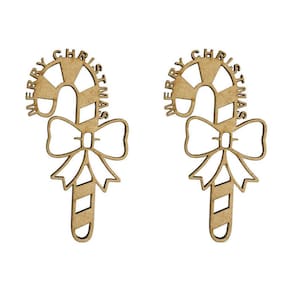 Aplique Laser Mdf - Bengala Merry Christmas 8 Cm - 2 Unid