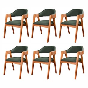 Kit 6 Cadeiras de Madeira Maciça, Estofada e Braço com Corda Náutica Bélgica Living Outdoor Espresso Imbuia/Verde