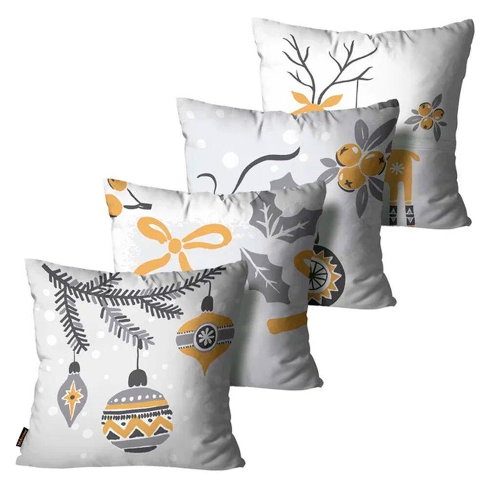 Kit 4 Capas para Almofadas Decorativas Natal Branca 45x45