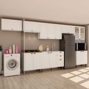 Cozinha Completa Iluminata 14 Portas 3 Gavetas 100% Mdf com Vidro Branco/ébano - Genialflex