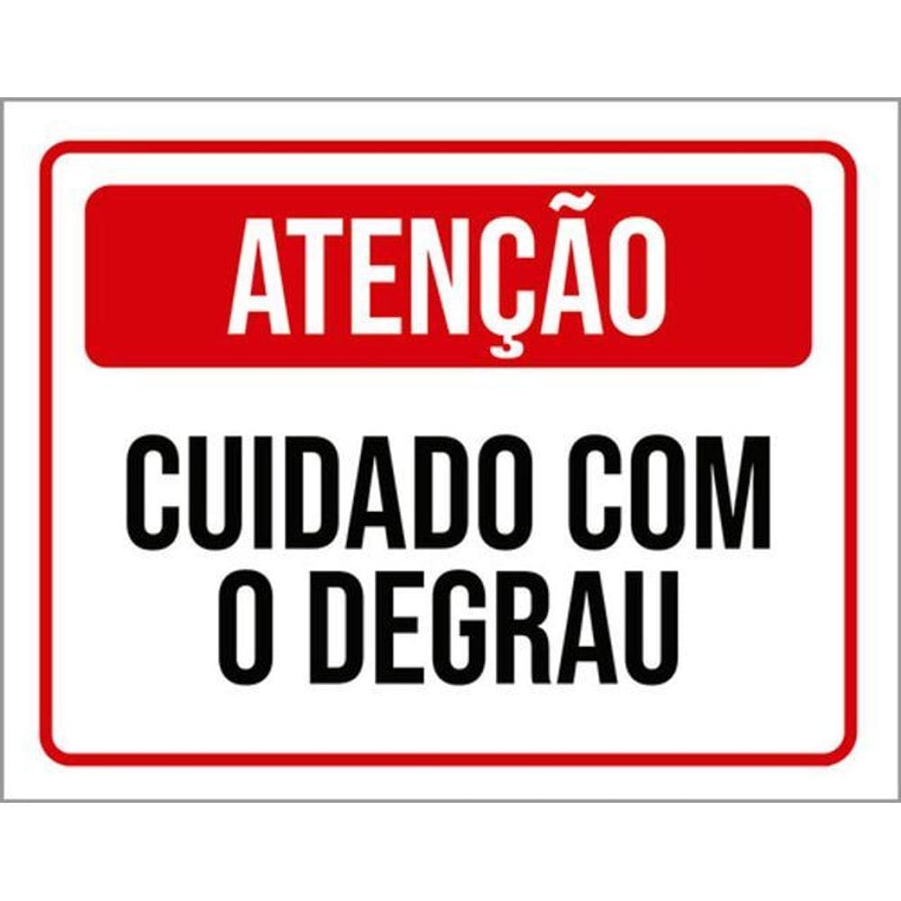 Kit 10 Placas Atenção Cuidado Com Degrau Vermelha