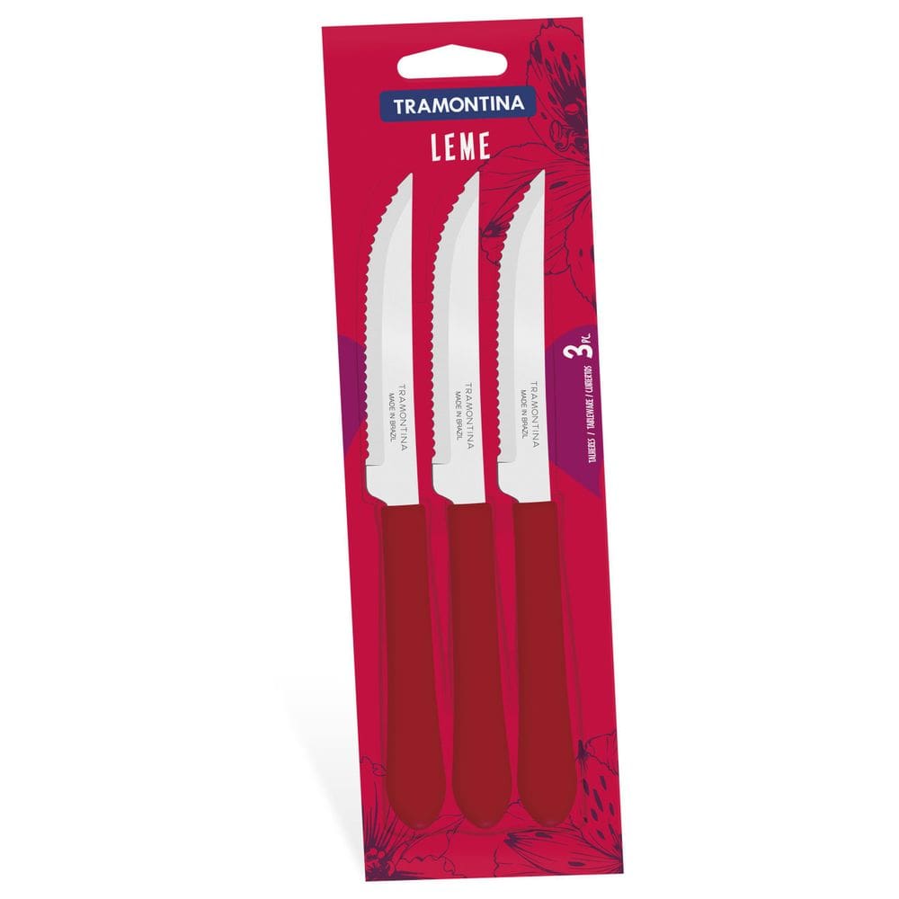 Conjunto Facas 3 Peças Vermelho Leme Tramontina 23180374