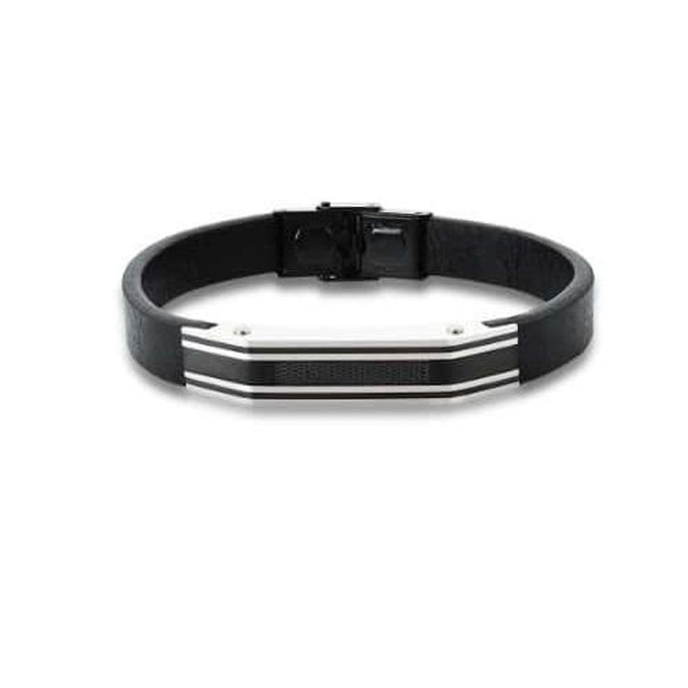 Pulseira Masculina Em Courino Preto E Placa Trabalhada Em