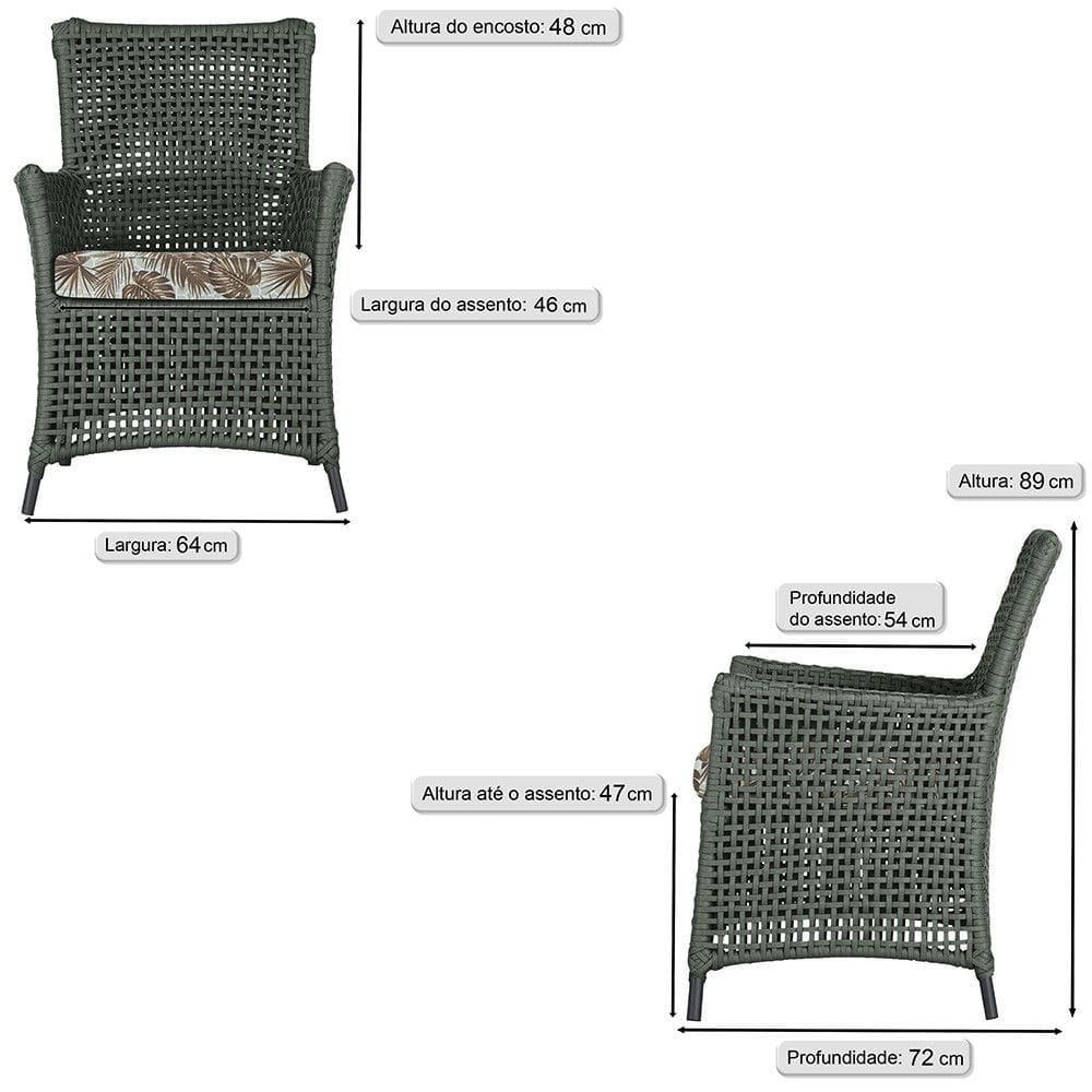2 Poltronas e 1 Mesa Igapó em Alumínio Pintura Preta Corda Náutica Estofado 6