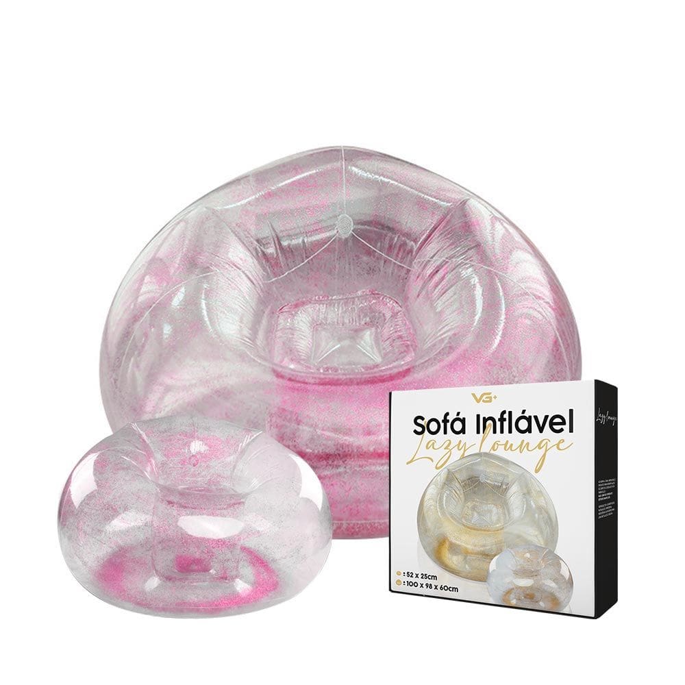 Poltrona Inflável Lazy Lounge Glitter com Puff Vg Plus Rosa