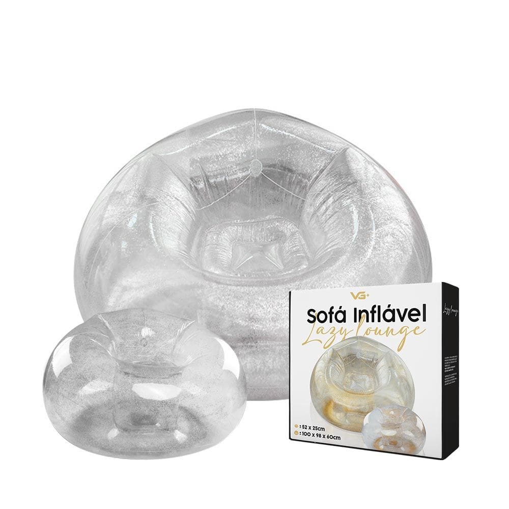 Poltrona Inflável Lazy Lounge Glitter com Puff Vg Plus Prata