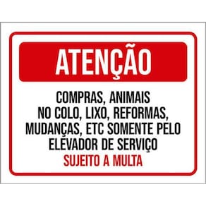 Kit 5 Placas Compras Animais Colo Lixo Elevador De Serviço