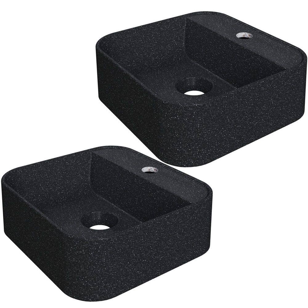Kit 02 Cubas de Apoio Quadrada Para Banheiro Lavabo C01 QA31W Preto Granit - Lyam