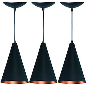 Kit 3 Pendentes Cone Alumínio Preto 15cm x 25cm - Bivolt