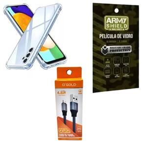 Capa Capinha para Galaxy M15 + Cabo Tipo-C + Pelicula de Vidro 3D - Armyshield