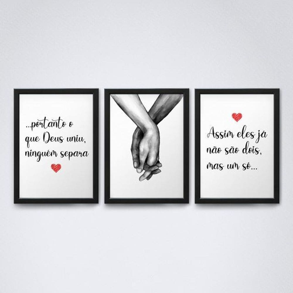 Conjunto de 3 Quadros Decorativos 30x20cm Moldura Preta