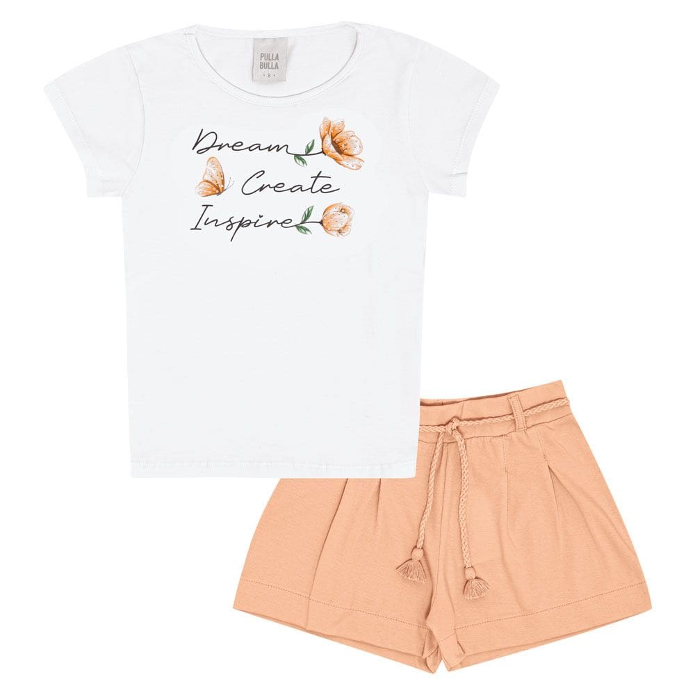 Conjunto Infantil Menina - Branco / Pessego - 50731-1325