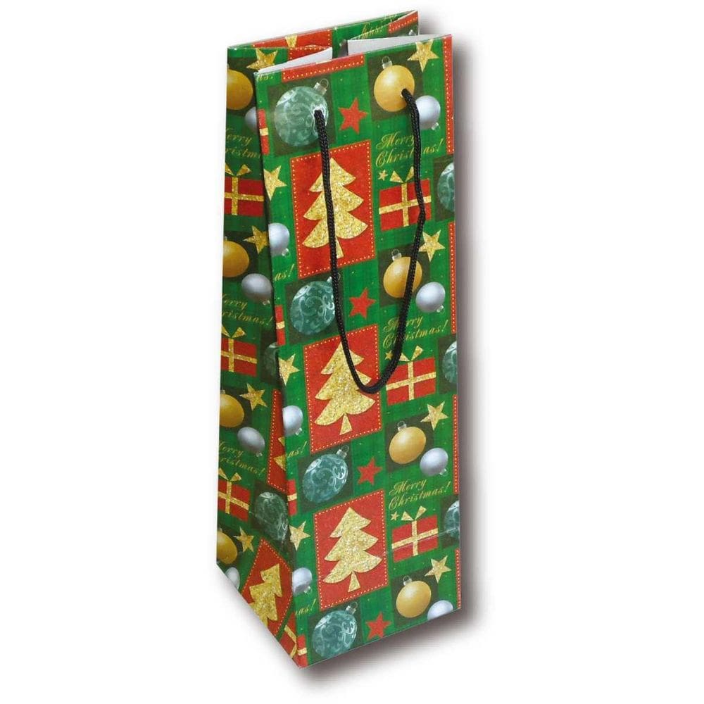 Sacola Para Presente Natal Para Garrafa 35X11X11Cm