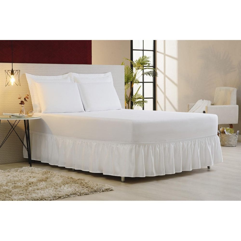 Saia Para Cama Box Queen Size Elástico Ajustável - Branca