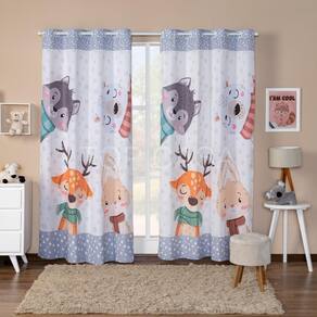 Cortina Infantil Estampada 3,00X2,20M Amiguinhos Da Neve