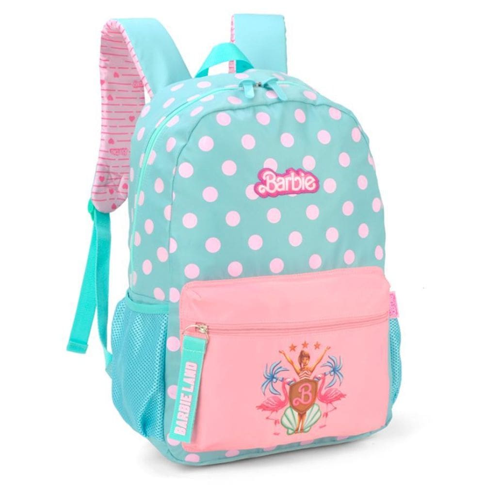 Mochila De Costas Barbie Verde E Rosa Bolinhas - Luxcel