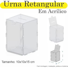 Urna Acrilico Sorteio Caixa Sugestão Retangular 15 X 10 Cm