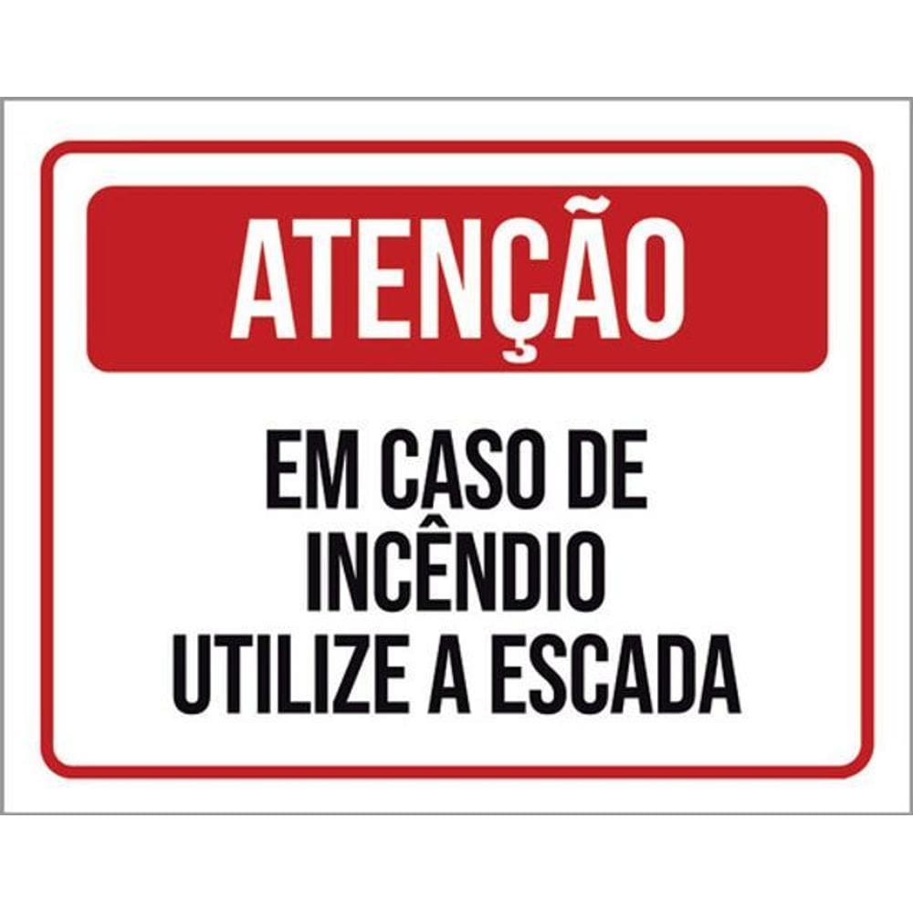 Kit 5 Placas Atenção Em Caso De Incêndio Utilize A Escada