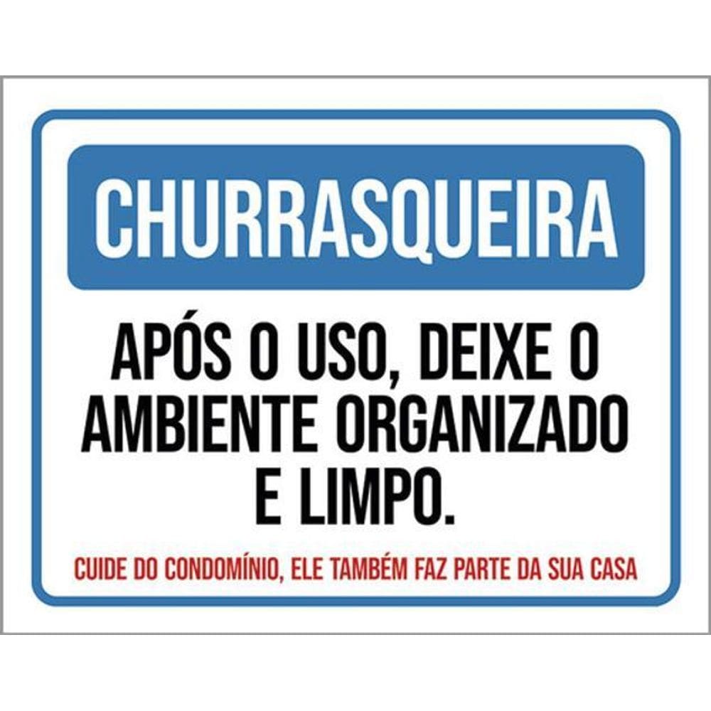 Kit 5 Placas Churrasqueira Uso Deixe Ambiente Organizado