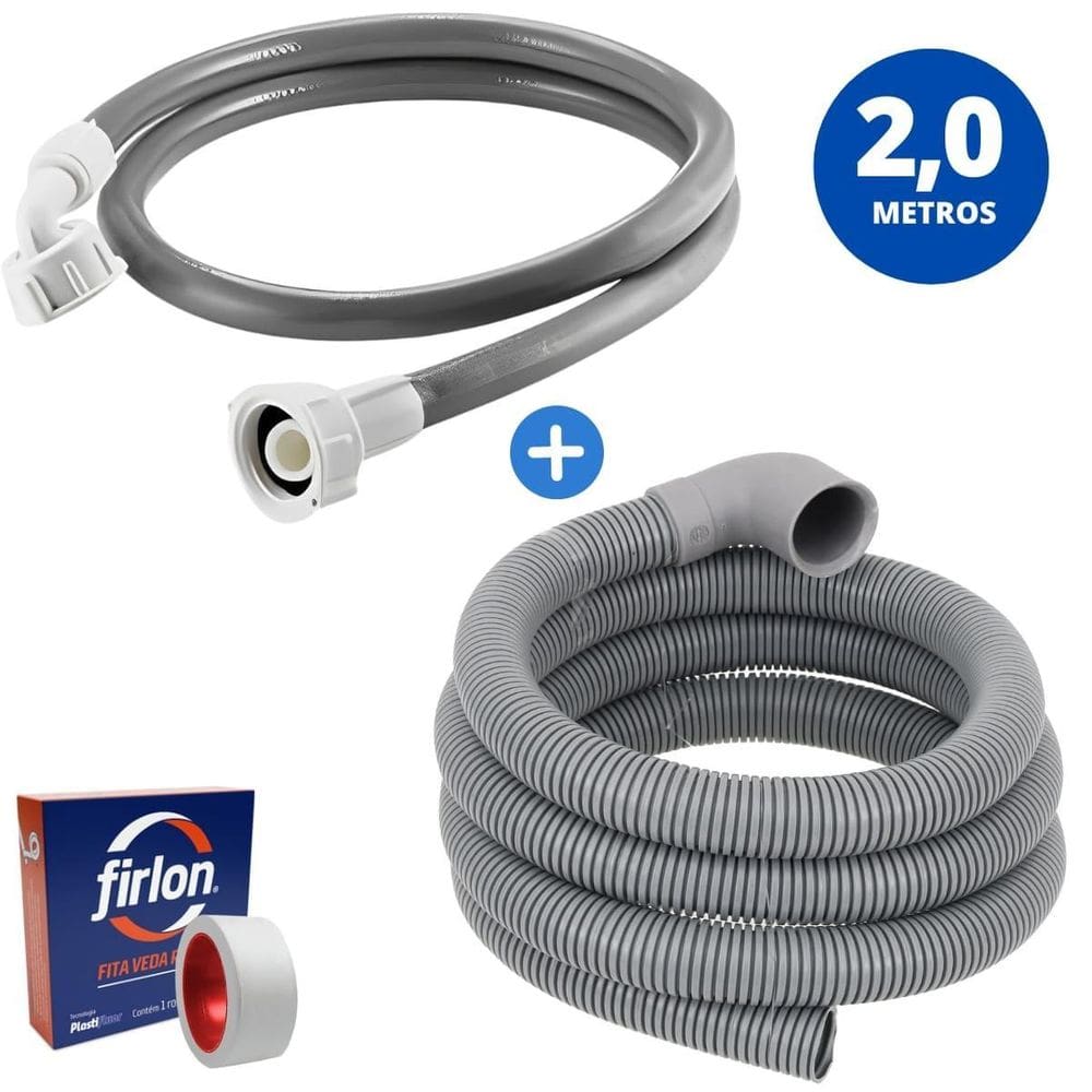 Mangueira Entrada + Saida Água Máquina Lavar Universal 2M