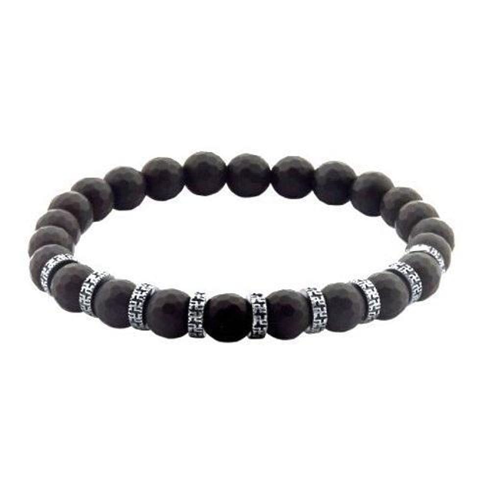 Pulseira Masculina Vulcânicas Com Separador Em Aço