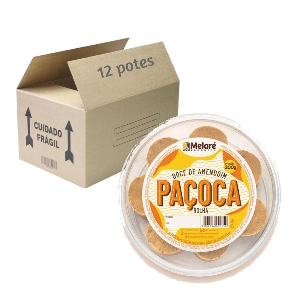 12 Potes Paçoca Rolha Melaré Pote 200G 8 Unidades