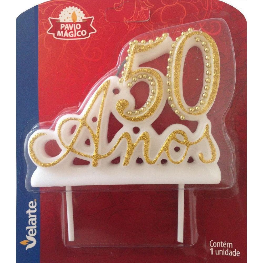 Vela 50 Anos Luxo Branca E Dourada Ref: 1185 Velarte